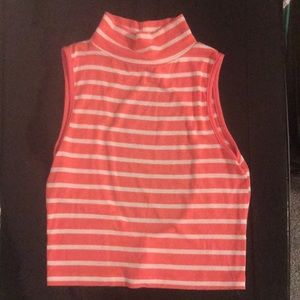 Pink and white stripped crop top with open back